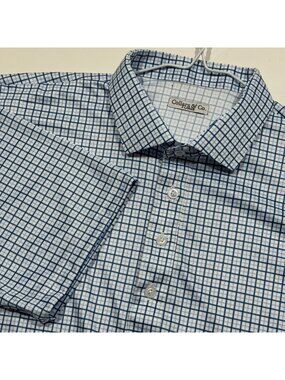 Collars & Co Mens Dress Shirt Collar Polo Shirt Size XL Blue Grid Check
